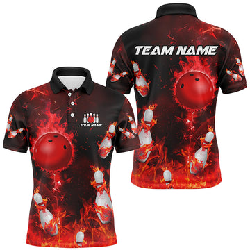 Red Flame Custom Bowling Team Polo Shirt for Men & Women B529