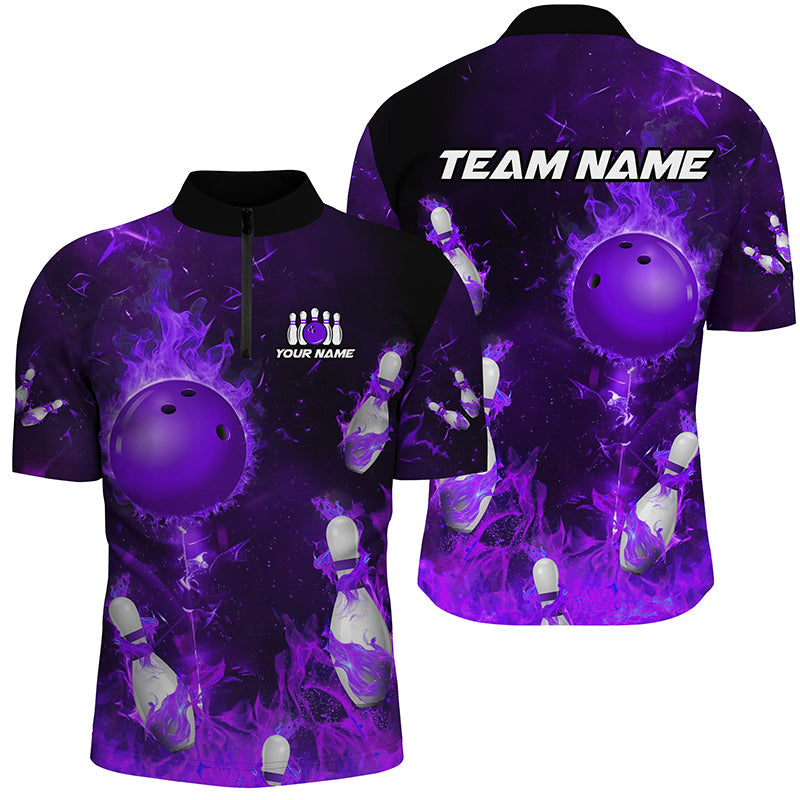 Custom Purple Flame 1/4 Zip Bowling Shirt for Men & Women B529