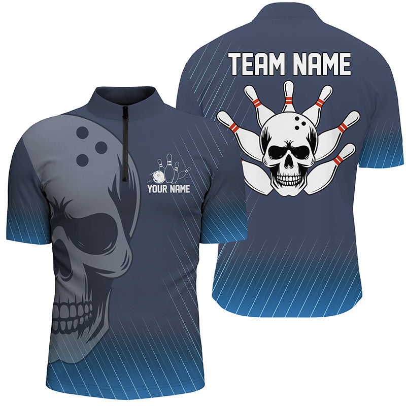 Blue Skull Bowling Team Jersey Unisex 1/4 Zip B484
