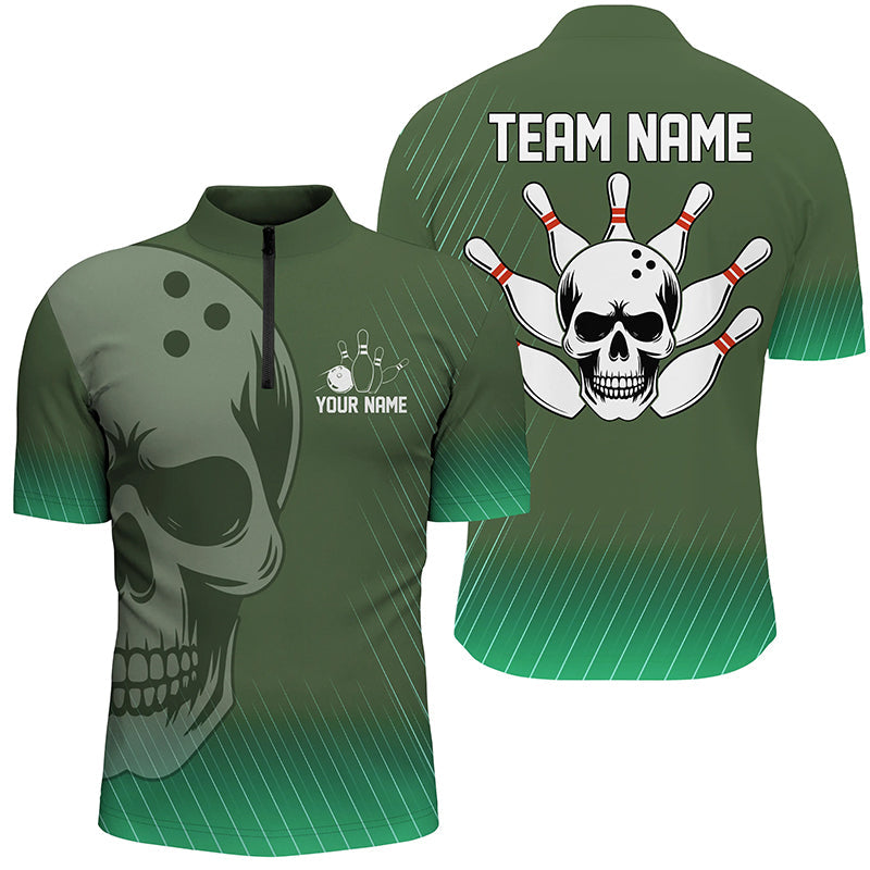 Green Skull Unisex 1/4 Zip Bowling Team Jersey B484