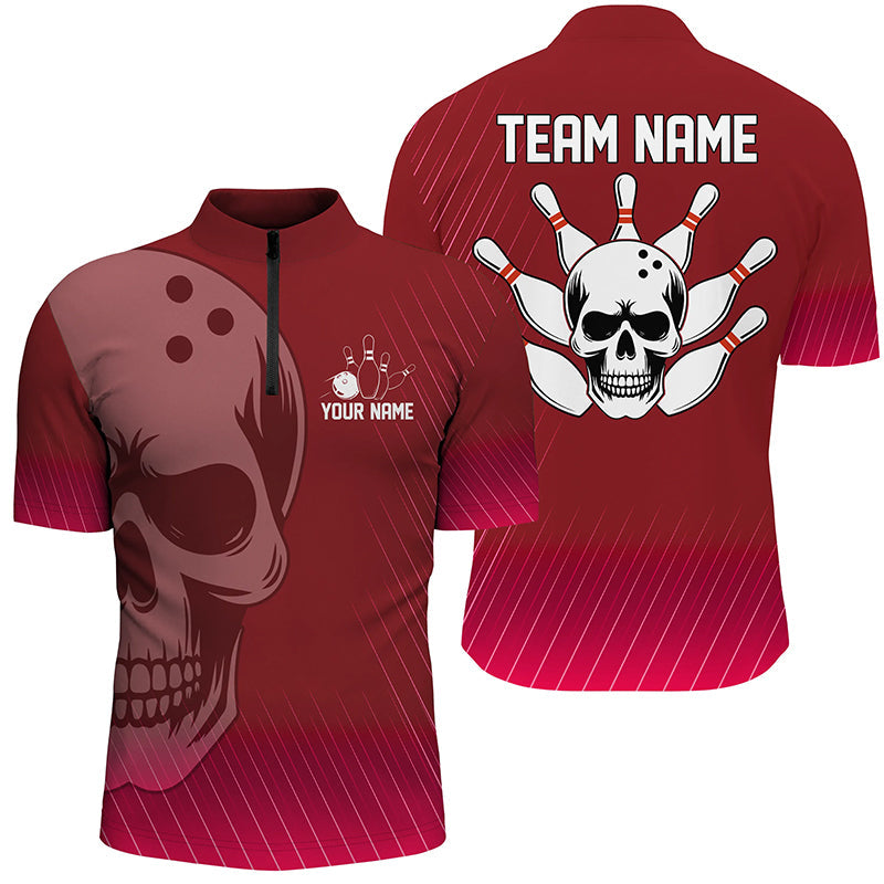 Red Skull Bowling Team Jersey Unisex 1/4 Zip B484