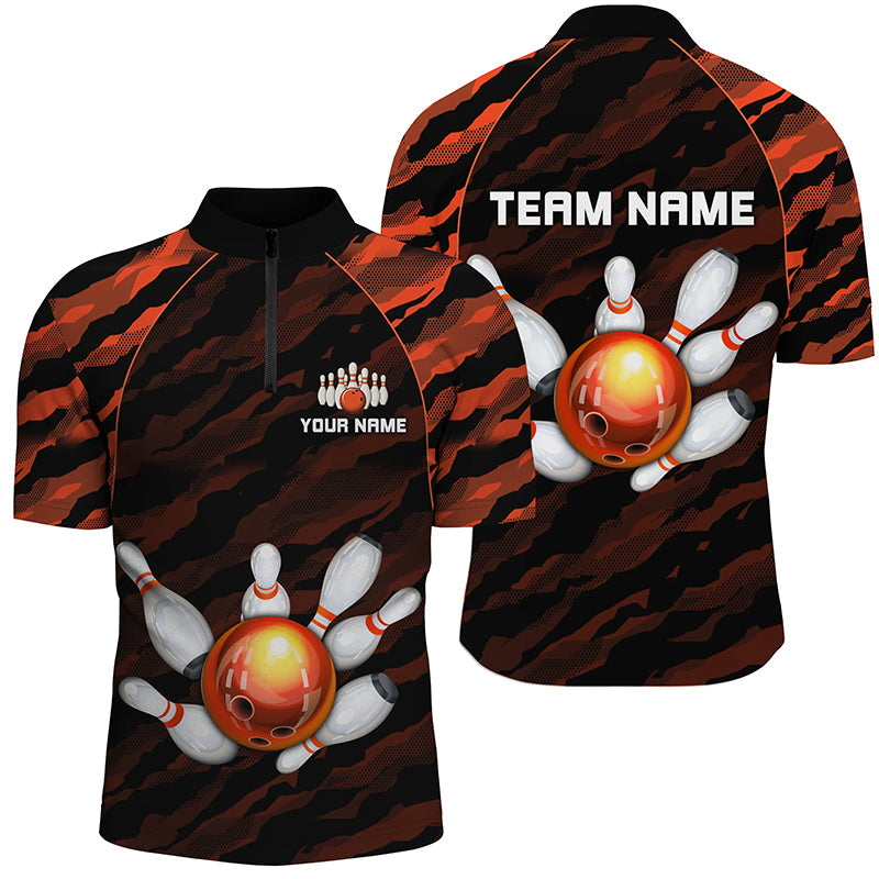 Personalised Orange Camo Bowling Jersey Unisex 1/4 Zip B485