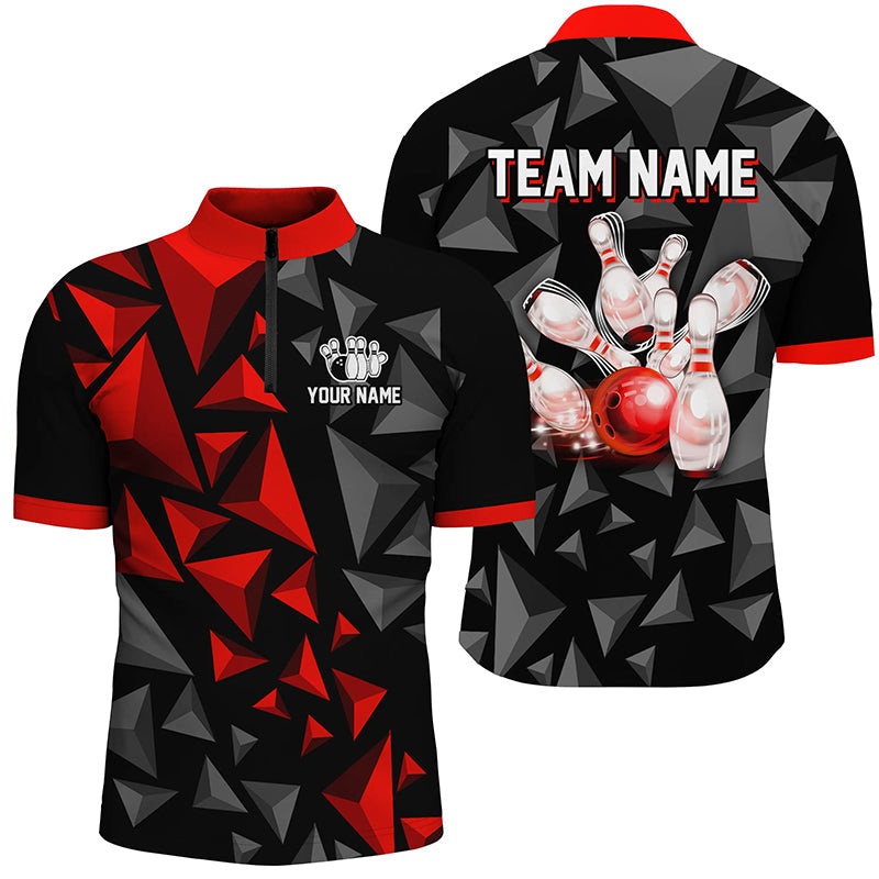Red Bowling Team 1/4 Zip Jersey for Men and Women B500