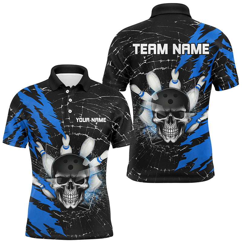 Blue Skull Bowling Polo Shirt for Men & Women - Custom Halloween Jersey B538