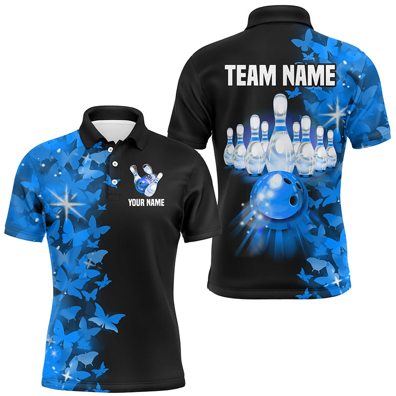 Custom Blue Butterfly Bowling Polo Shirt for Men and Women B505