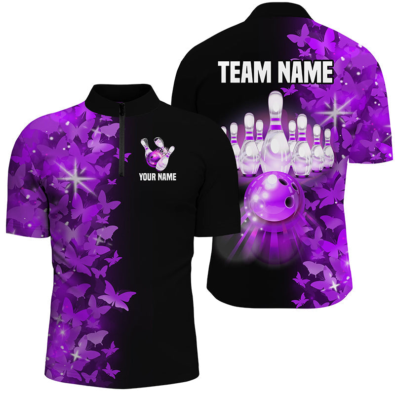 Custom Purple Butterfly 1/4 Zip Bowling Shirt for Men and Women B505