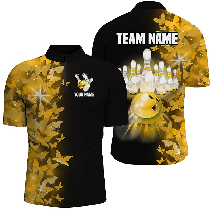 Custom Yellow Butterfly 1/4 Zip Bowling Jersey for Men and Women B505
