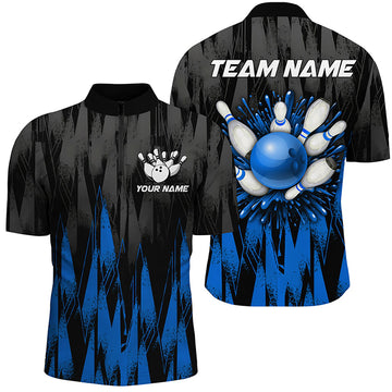 Custom Blue Bowling Quarter Zip Jersey for Men and Women B458