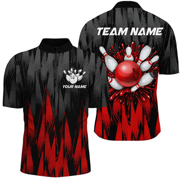Custom Red Bowling Quarter Zip Shirt for Men and Women B458