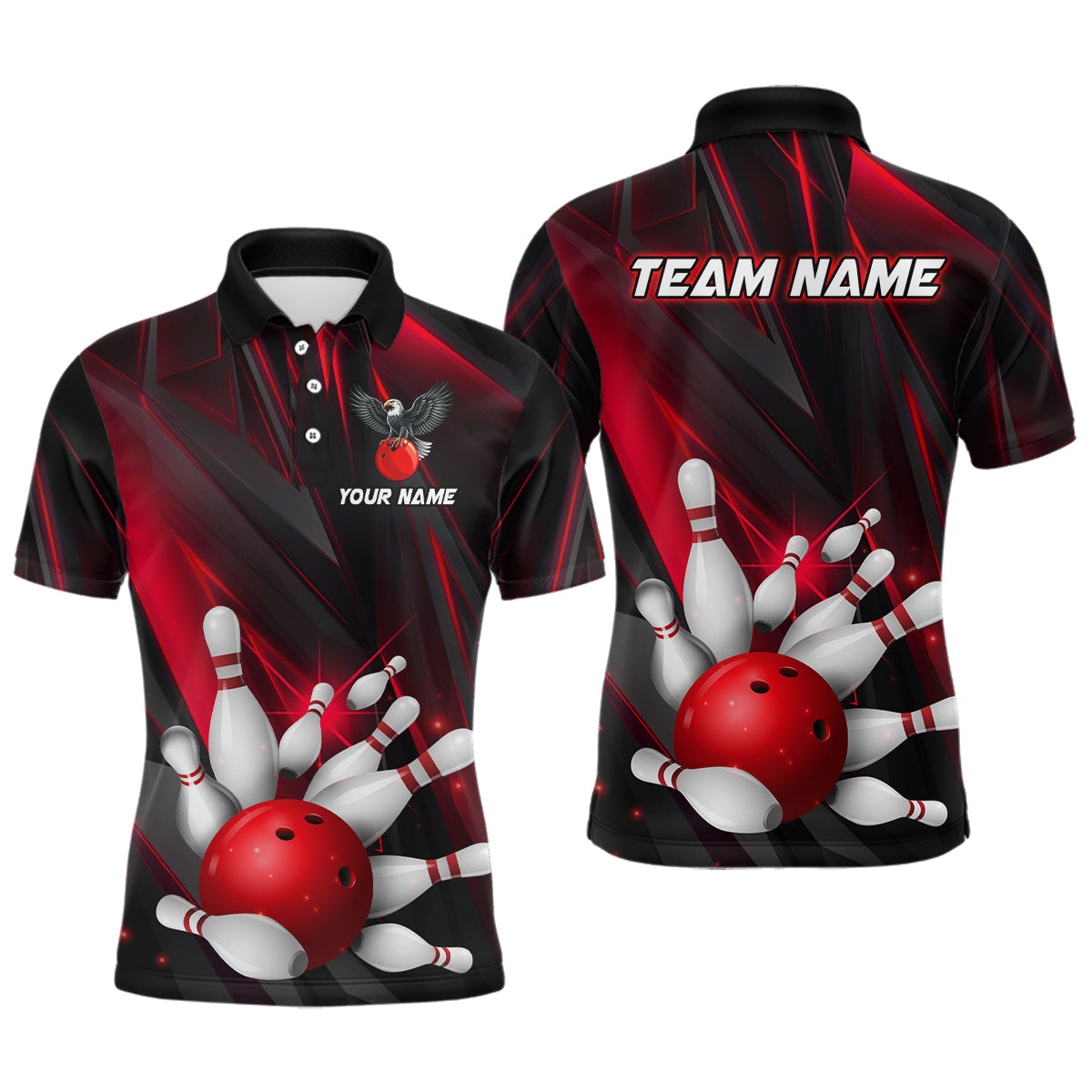 Eagle Bowling Polo Shirt - Custom Red Jersey for Men & Women B524