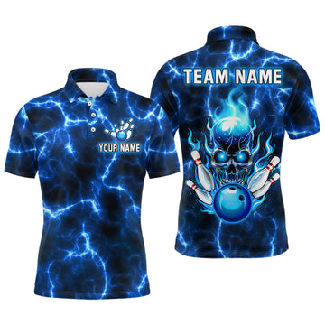 Custom Lightning Blue Bowling Polo Shirt for Men and Women B494