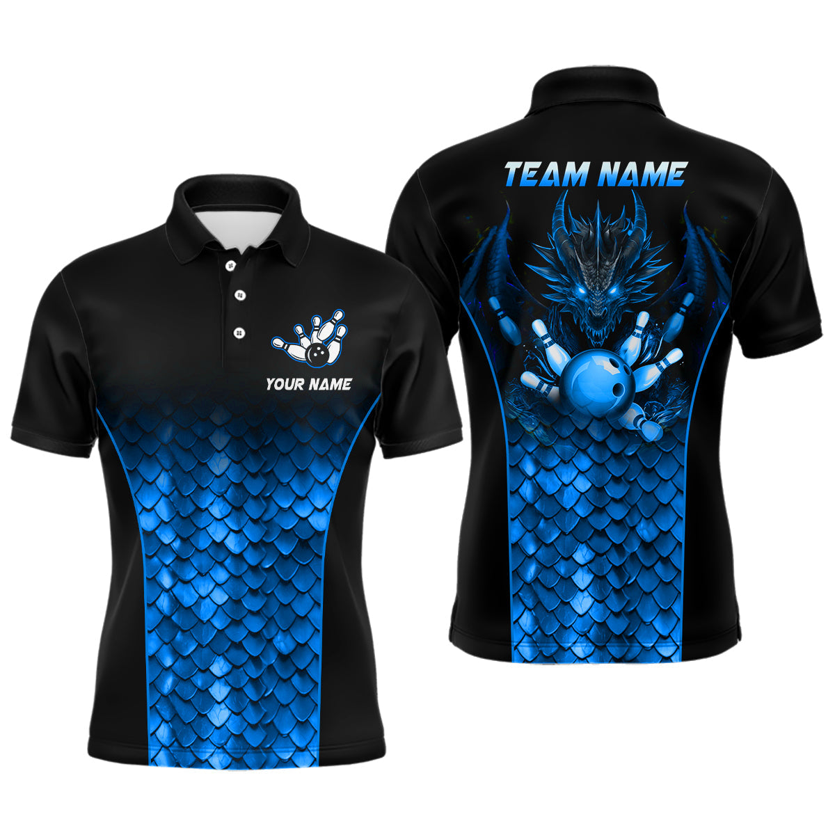 Custom Blue Dragon Bowling Polo Shirt for Teams B508