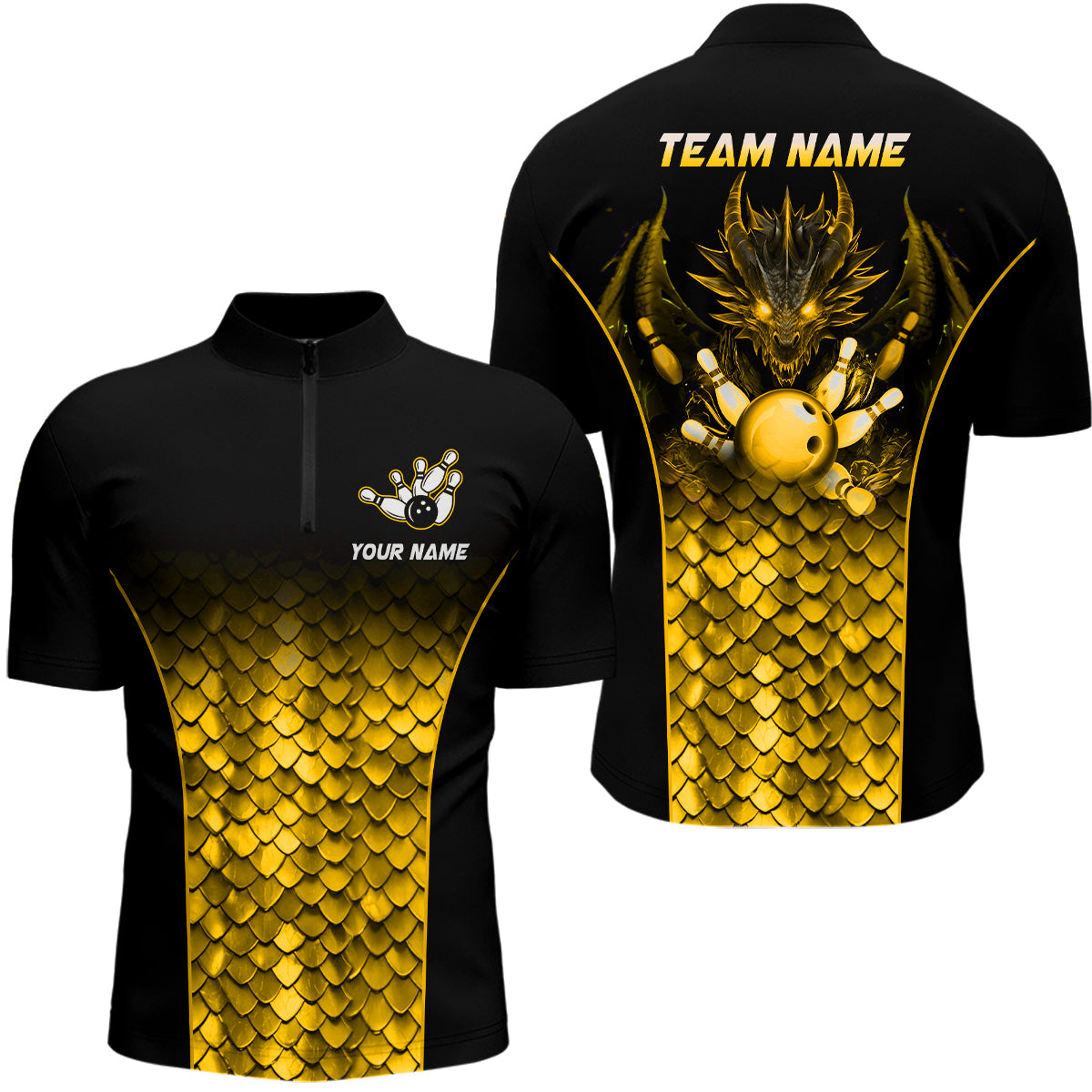 Gold Dragon Bowling 1/4 Zip Shirt for Men & Women B508