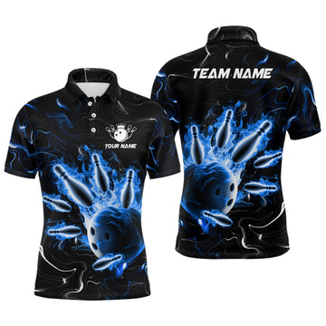 Custom Blue Flames Unisex Bowling Polo Shirt B542