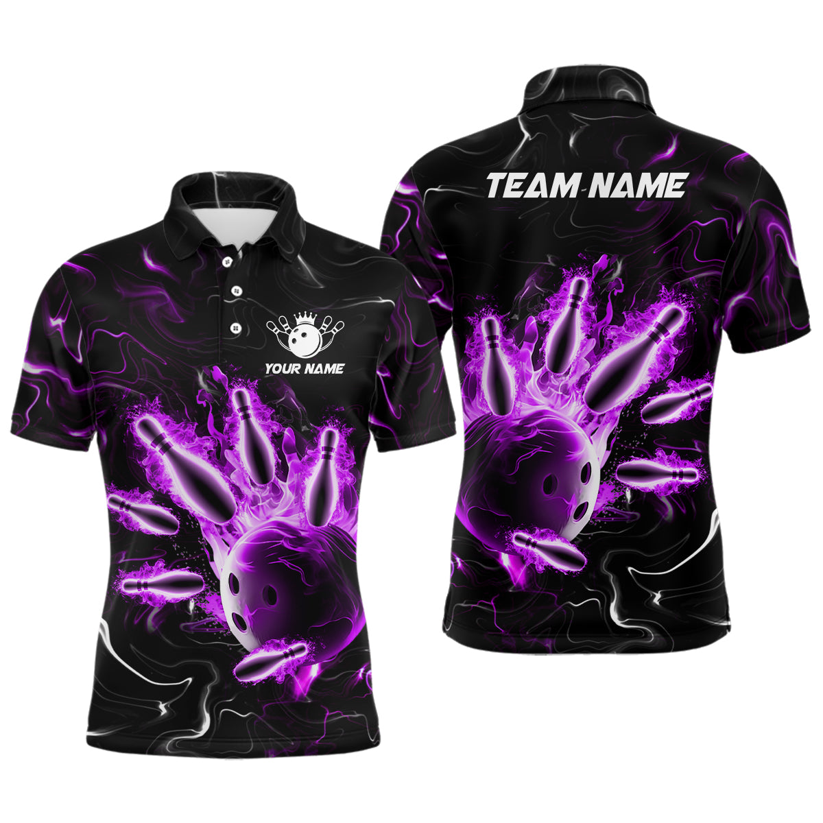 Custom Purple Flames Unisex Bowling Polo Shirt B542