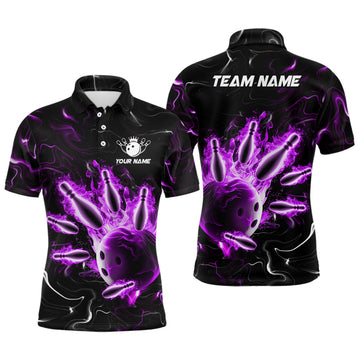 Custom Purple Flames Unisex Bowling Polo Shirt B542