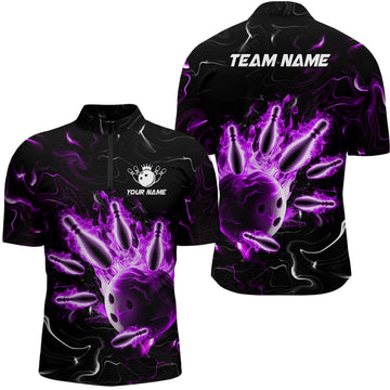 Unisex Purple Flames Bowling 1/4 Zip Shirt B542
