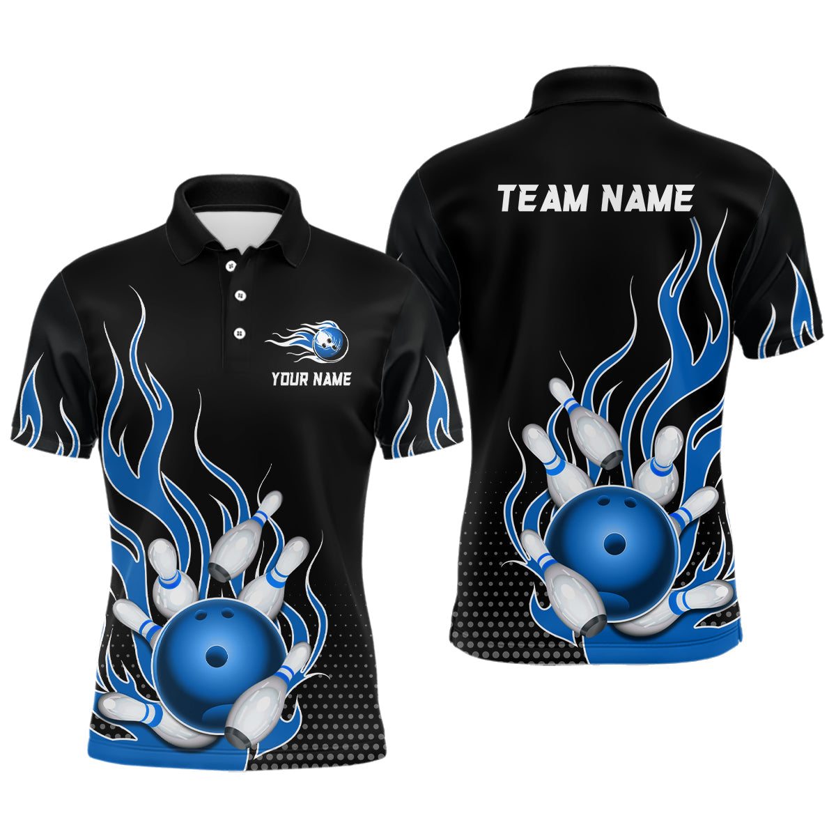 Blue Flame Unisex Bowling Polo Shirt B477