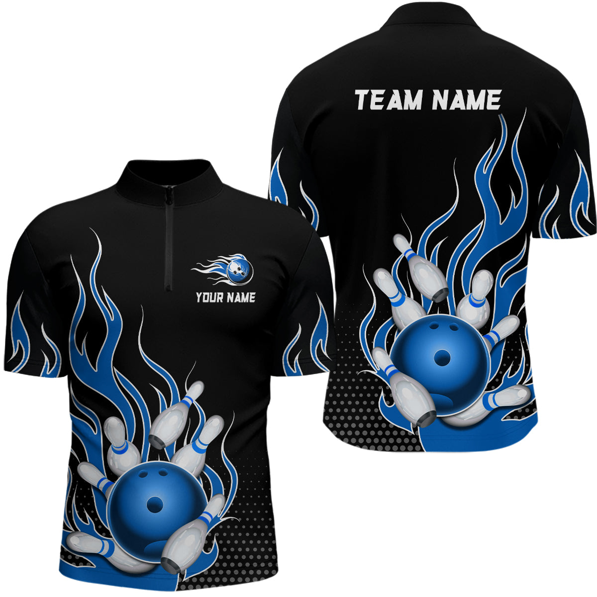 Blue Flame Bowling Quarter Zip Shirt - Unisex Team Jersey B477