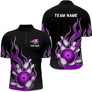 Purple Flame Unisex 1/4 Zip Bowling Shirts B477