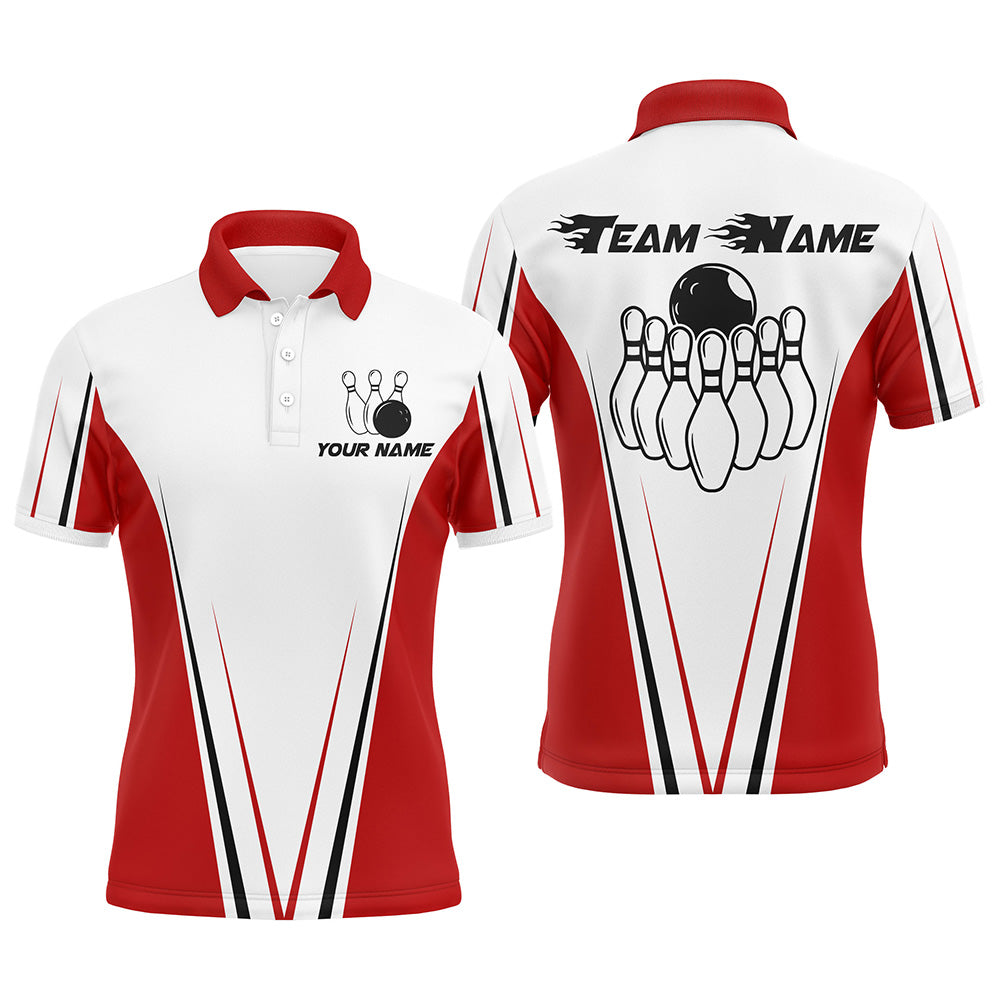 Personalised Red & White Men's Bowling Polo Shirt B16