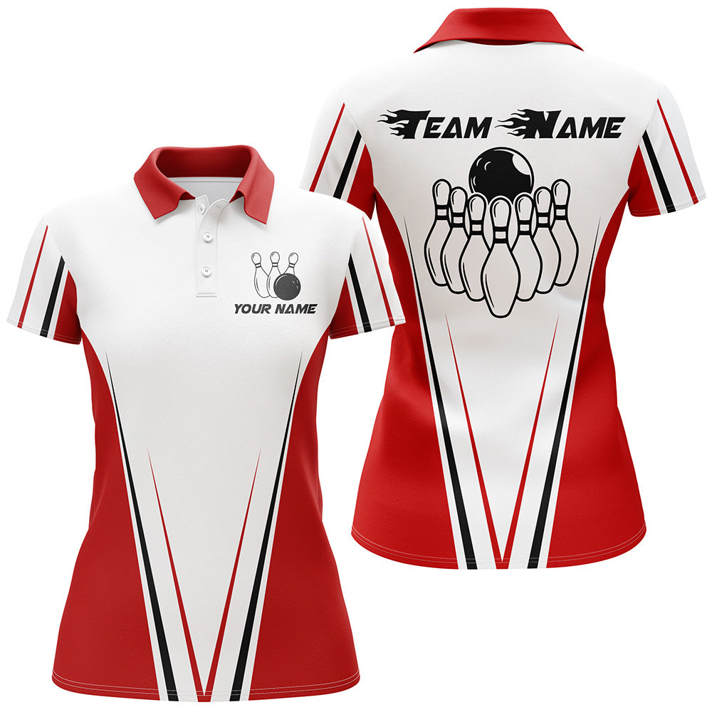 Personalised Red & White Women's Bowling Polo Shirt B17