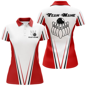 Personalised Red & White Women's Bowling Polo Shirt B17