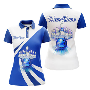Women's Blue Bowling Polo Shirt - Custom Team Jersey B87