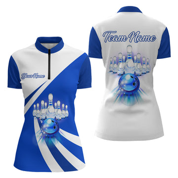 Women's Blue Bowling Quarter Zip Jersey B89