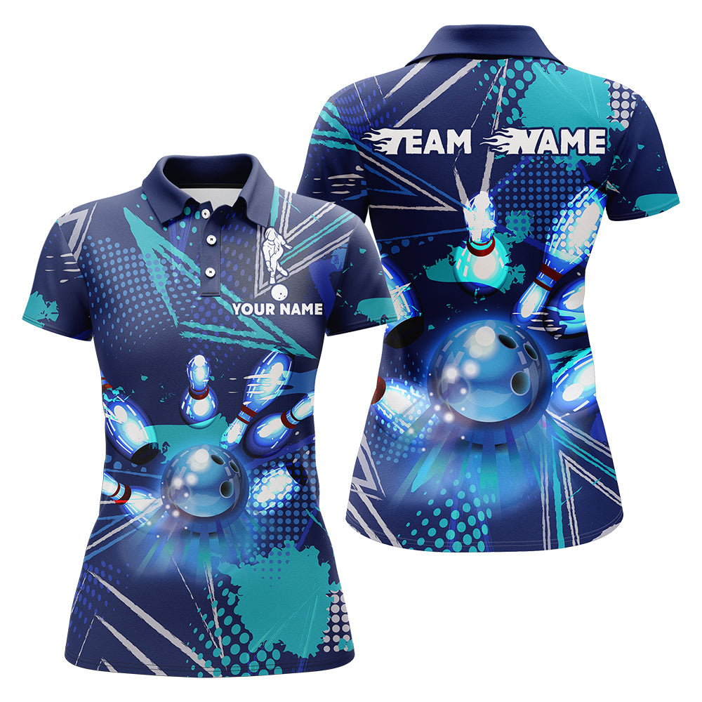 Women's Custom Blue Bowling Polo Shirt B95
