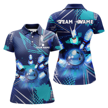 Women's Custom Blue Bowling Polo Shirt B95