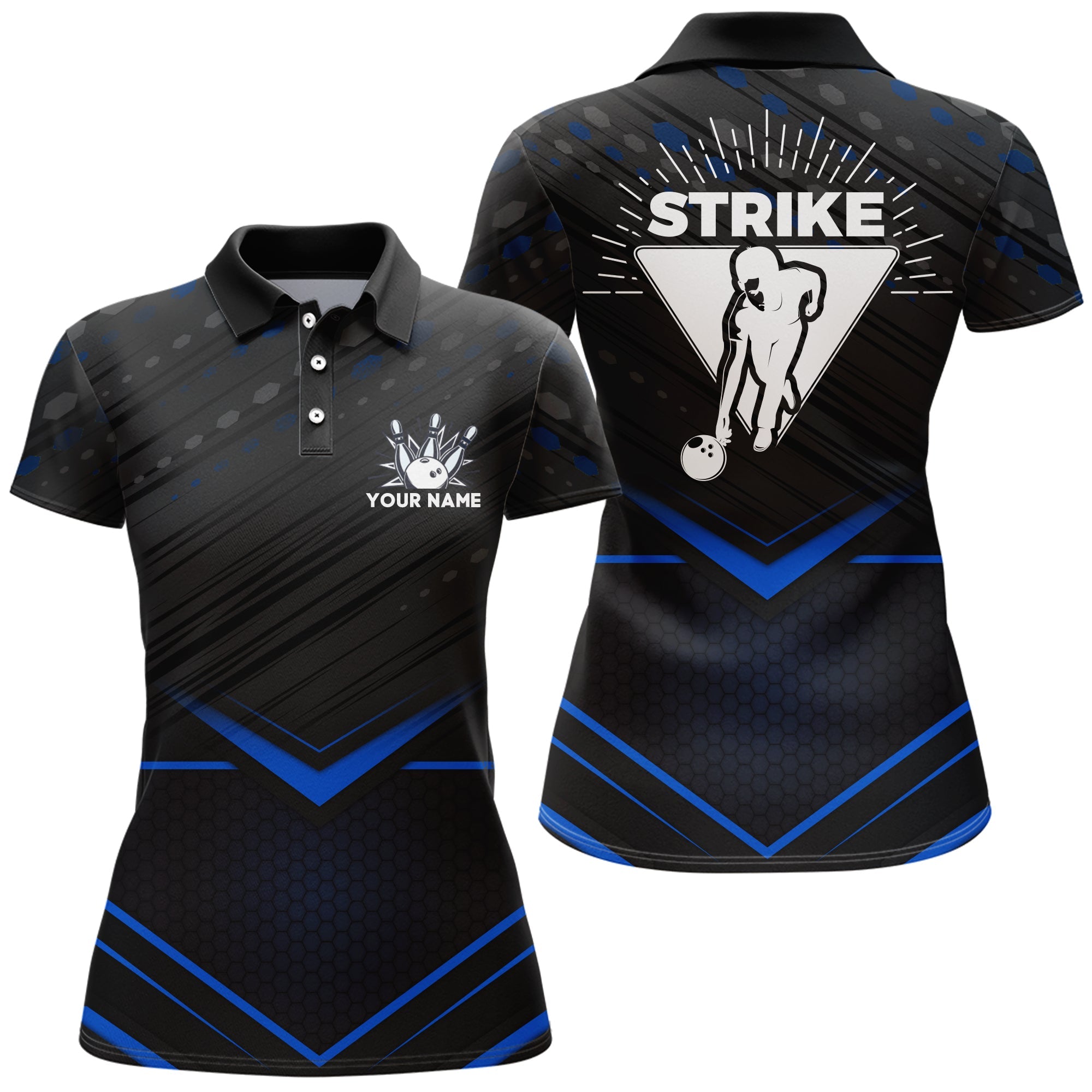Women's Blue & Black Bowling Polo Shirt B259