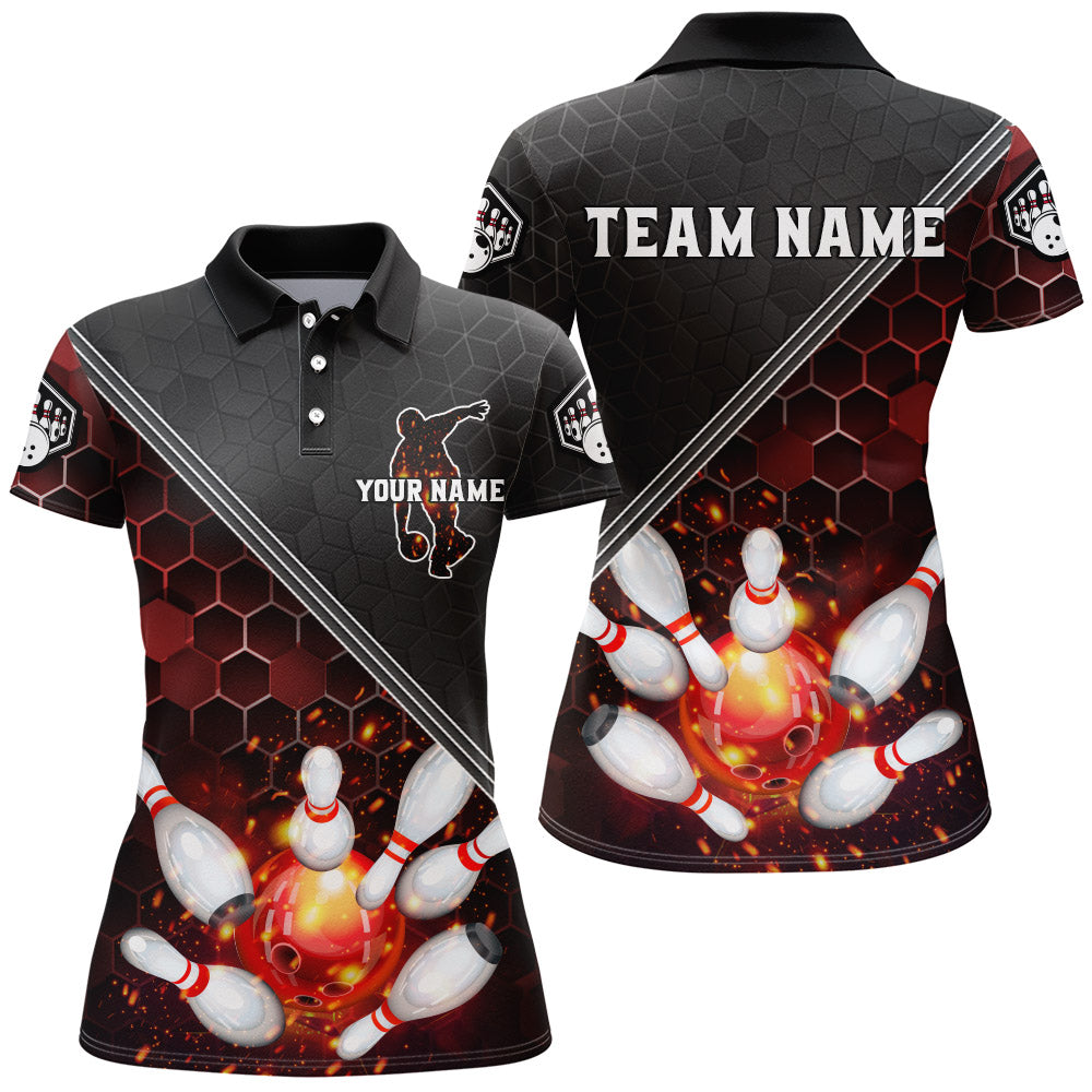 Red & Black Flame Bowling Polo Shirt for Women B299