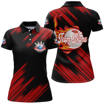 Women's Black Flame Bowling Polo Shirt B262
