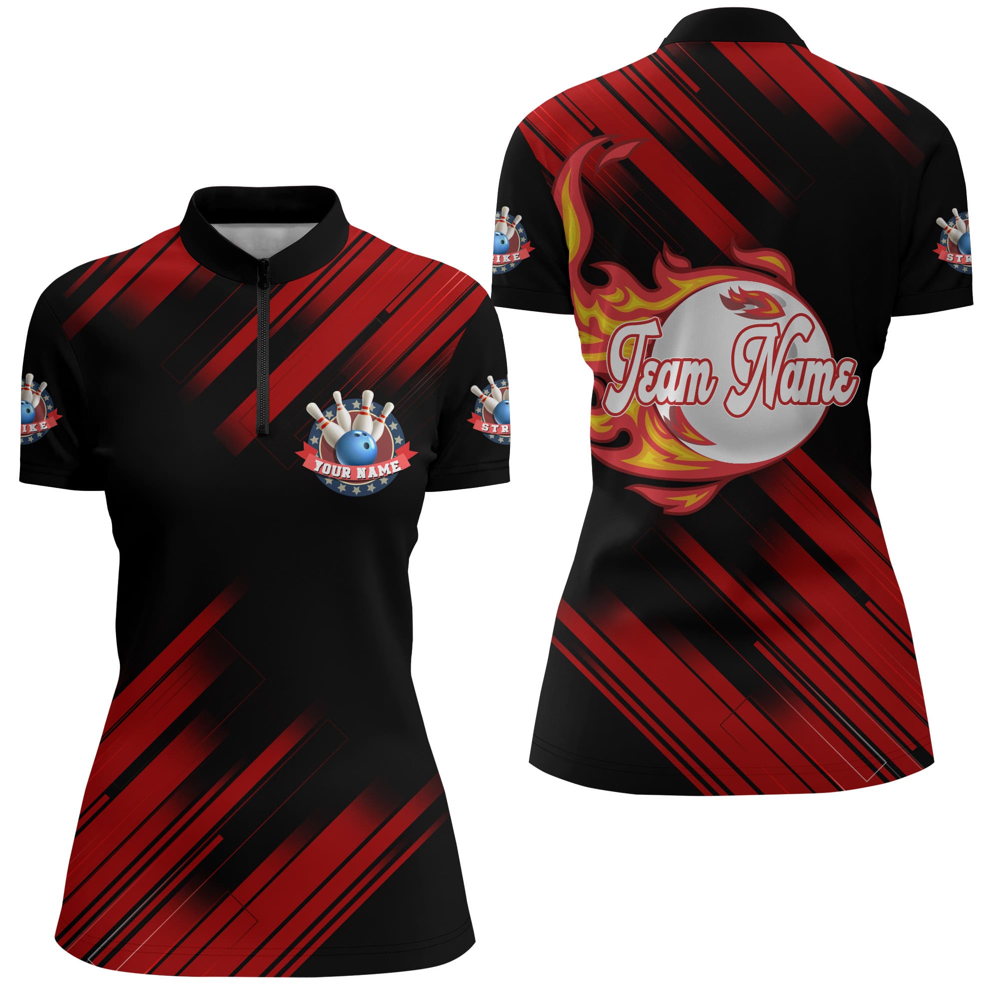 Women's Custom Flame Bowling Quarter-Zip Jersey B262