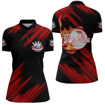 Women's Custom Flame Bowling Quarter-Zip Jersey B262