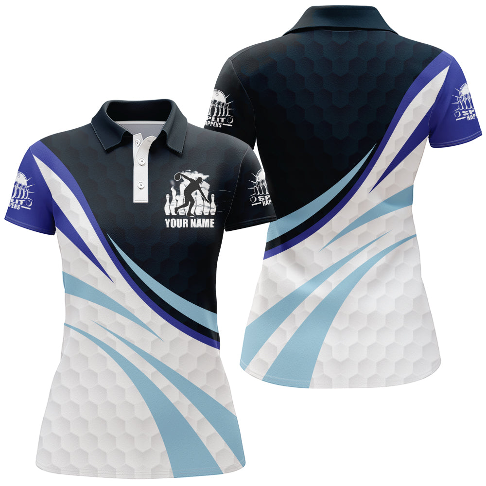 Personalised Women's Black & Blue Bowling Polo Shirt B277
