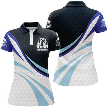 Personalised Women's Black & Blue Bowling Polo Shirt B277