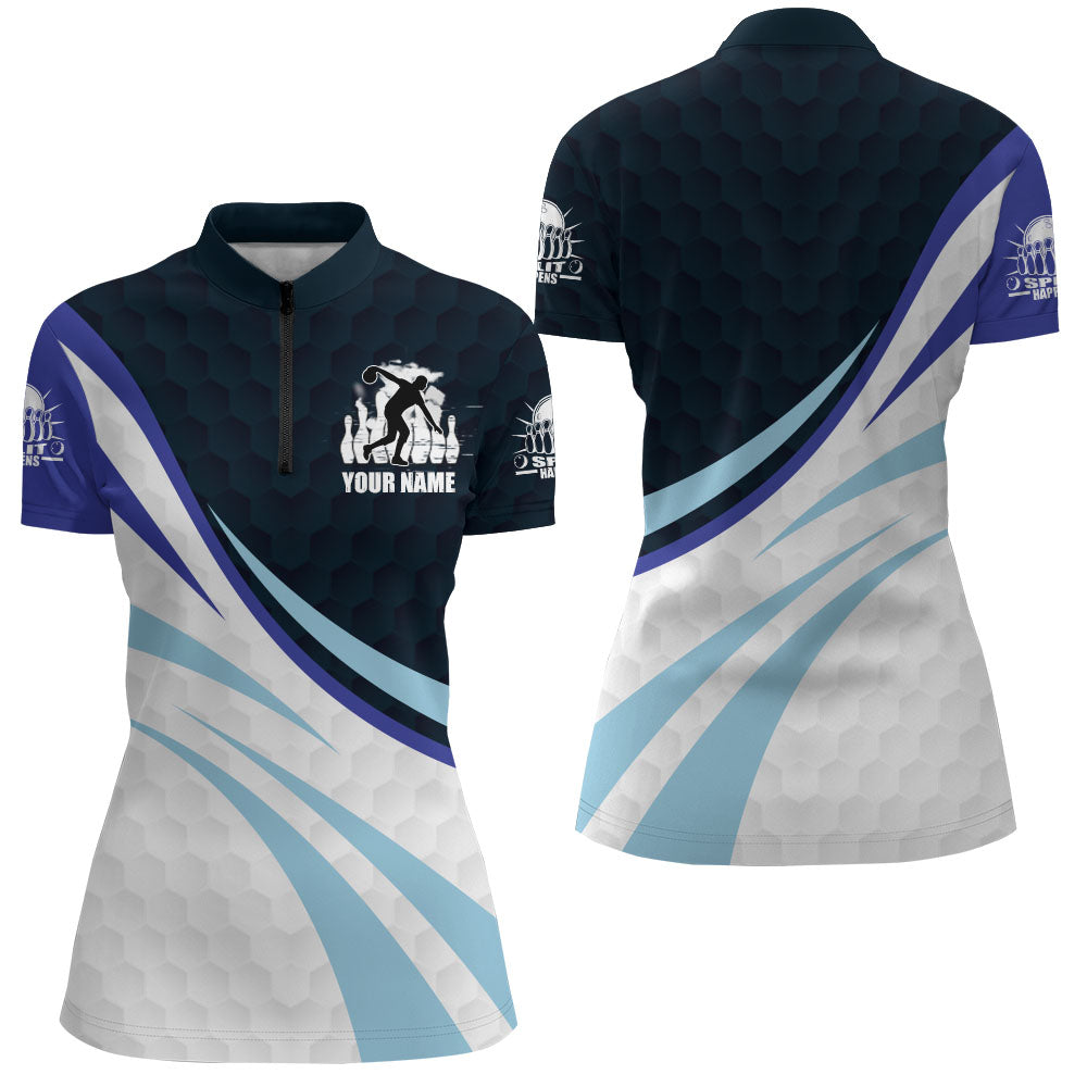 Personalised Women's Black & Blue Bowling Quarter-Zip Jersey B277