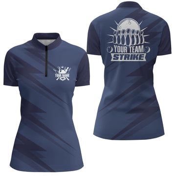 Women's Blue Bowling Quarter-Zip Shirt B246