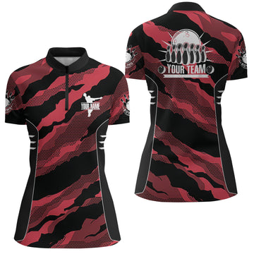 Red Camo Women's Bowling Quarter-Zip Jersey B251