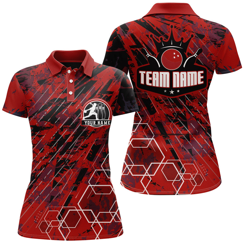 Personalised Black & Red Women's Bowling Polo Shirt B323