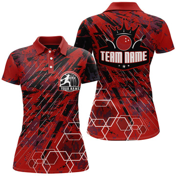 Personalised Black & Red Women's Bowling Polo Shirt B323