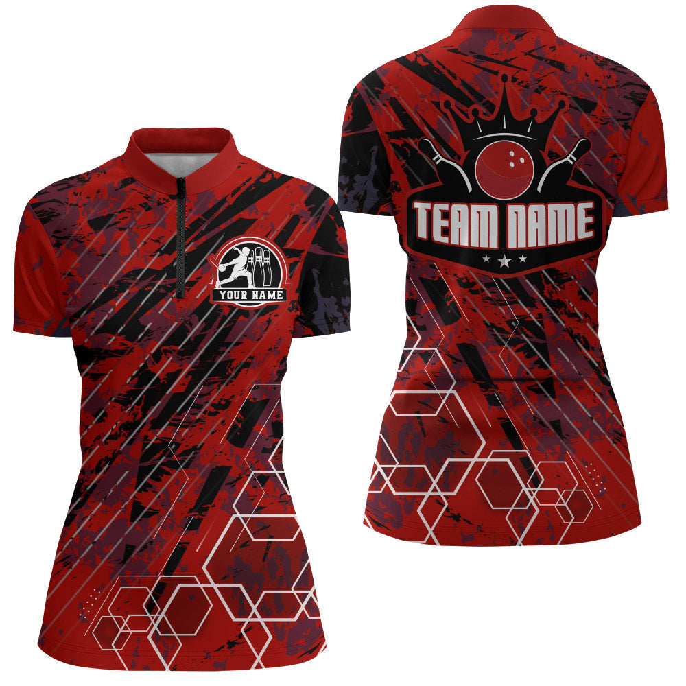 Personalised Black & Red Women's Bowling 1/4 Zip Shirt B323
