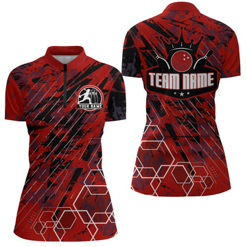 Personalised Black & Red Women's Bowling 1/4 Zip Shirt B323