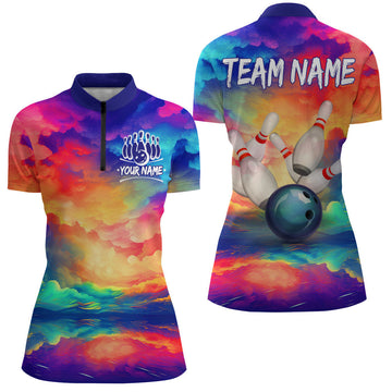 Rainbow Bowling Quarter-Zip Shirt for Women B254