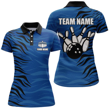 Women's Custom Blue Bowling Polo Shirt B338