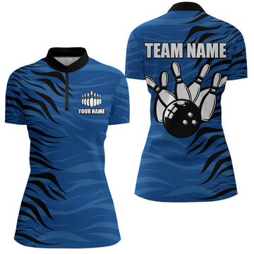 Personalised Women's Blue Bowling Quarter-Zip Jersey B338