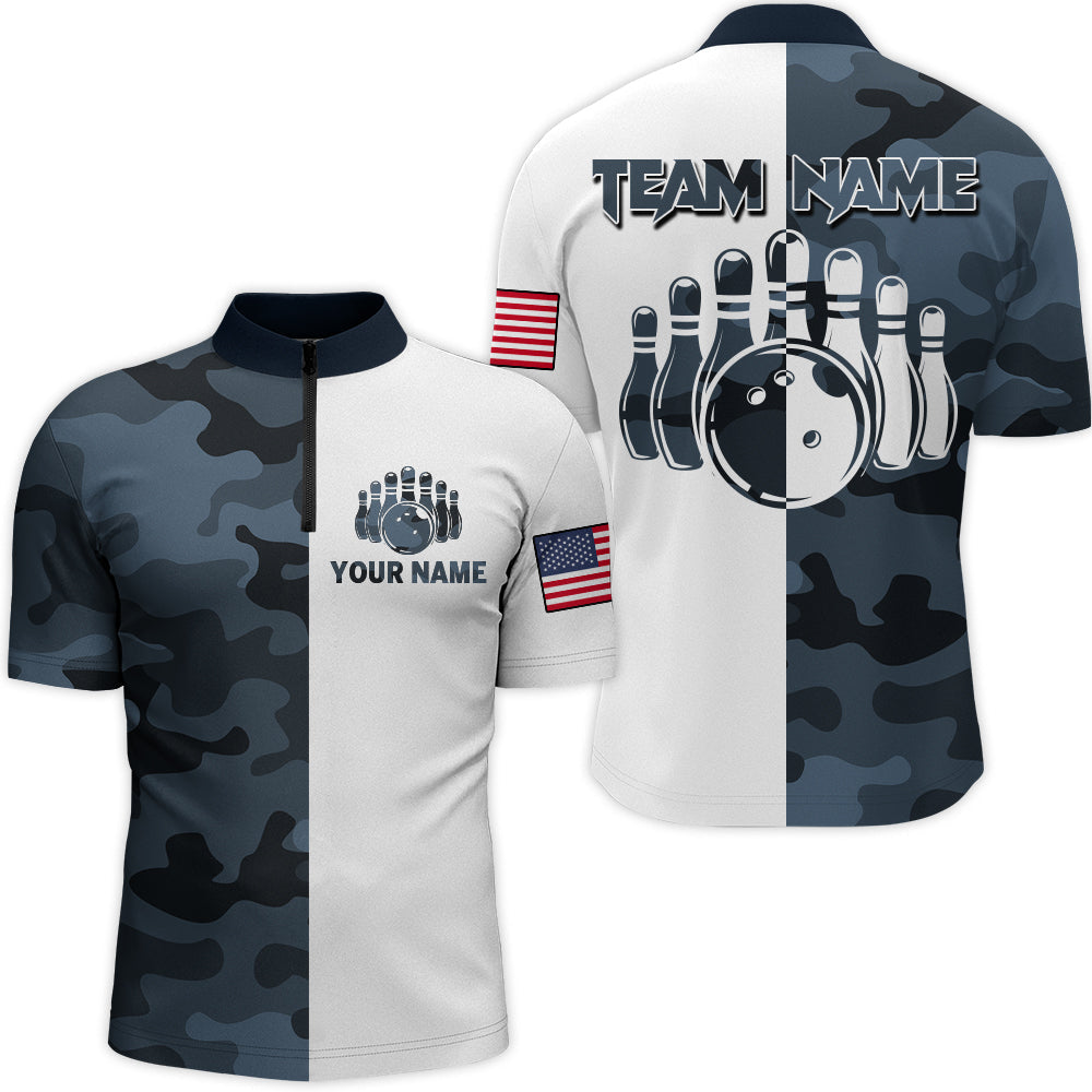 Custom Camo Bowling Team Quarter-Zip Shirt for Men & Women B442