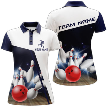 Navy Women's 3D Personalised Bowling Polo Shirt B283